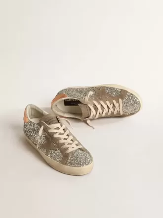 Super-Star da donna in glitter platino con stella in camoscio grigio tortora