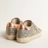 Super-Star da donna in glitter platino con stella in camoscio grigio tortora Super-Star da donna in glitter platino con stella in camoscio grigio tortora