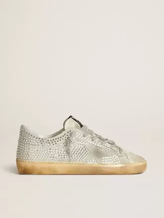 Super-Star da donna in nabuk bianco invecchiato con cristalli Swarovski