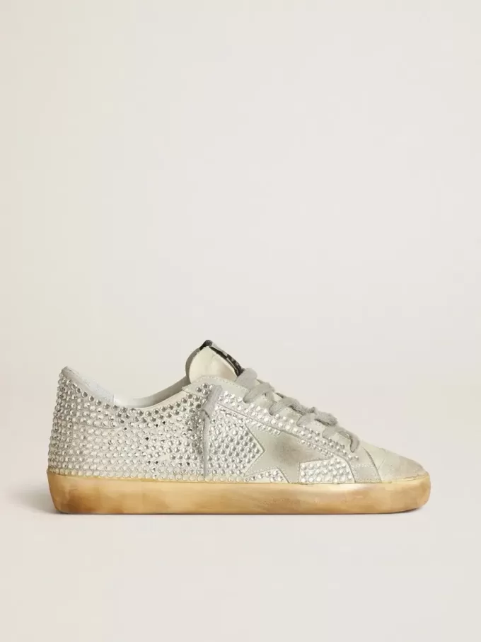 Super-Star da donna in nabuk bianco invecchiato con cristalli Swarovski