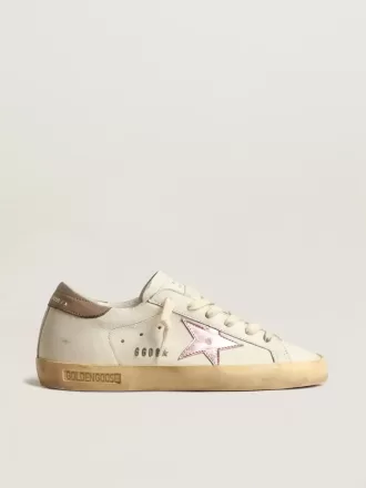 Super-Star da donna in nappa bianca con stella in pelle metallizzata rosa