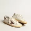 Super-Star da donna in nappa bianca con stella in pelle metallizzata rosa