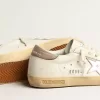 Super-Star da donna in nappa bianca con stella in pelle metallizzata rosa