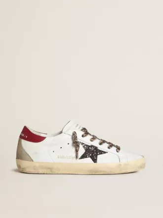 Super-Star da donna in nappa con stella glitterata e tallone in nappa rossa