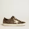 Super-Star da donna in nappa nera con borchie e stella in pelle bianca