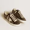 Super-Star da donna in nappa nera con borchie e stella in pelle bianca