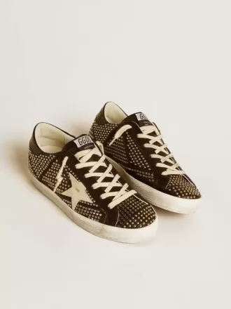 Super-Star da donna in nappa nera con borchie e stella in pelle bianca