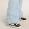 Super-Star da donna in nappa nera con borchie e stella in pelle bianca