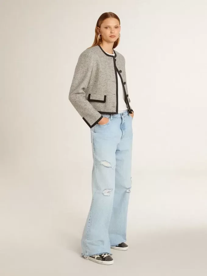 Super-Star da donna in nappa nera con borchie e stella in pelle bianca