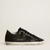 Super-Star da donna in nappa nera con stella nera e tallone glitterato