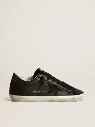 Super-Star da donna in nappa nera con stella nera e tallone glitterato