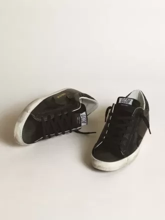 Super-Star da donna in nappa nera con stella nera e tallone glitterato