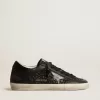 Super-Star da donna in nappa nera e glitter con stella in pelle nera lucida