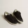 Super-Star da donna in nappa nera e glitter con stella in pelle nera lucida