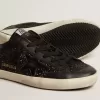 Super-Star da donna in nappa nera e glitter con stella in pelle nera lucida