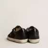 Super-Star da donna in nappa nera e glitter con stella in pelle nera lucida