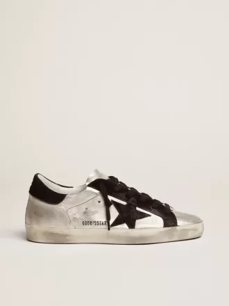 Super-Star da donna in pelle argento con inserti a contrasto