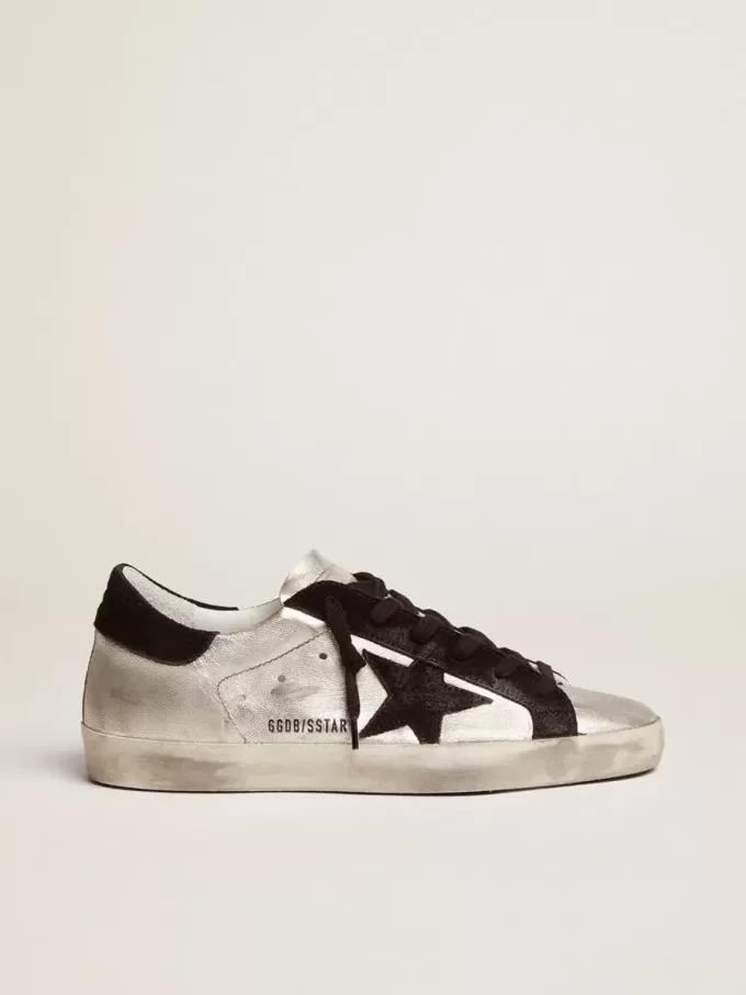 Super-Star da donna in pelle argento con inserti a contrasto Super-Star da donna in pelle argento con inserti a contrasto