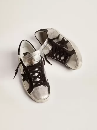 Super-Star da donna in pelle argento con inserti a contrasto