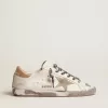 Super-Star da donna in pelle bianca con stella in pelle scamosciata grigia