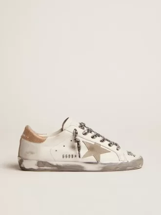 Super-Star da donna in pelle bianca con stella in pelle scamosciata grigia