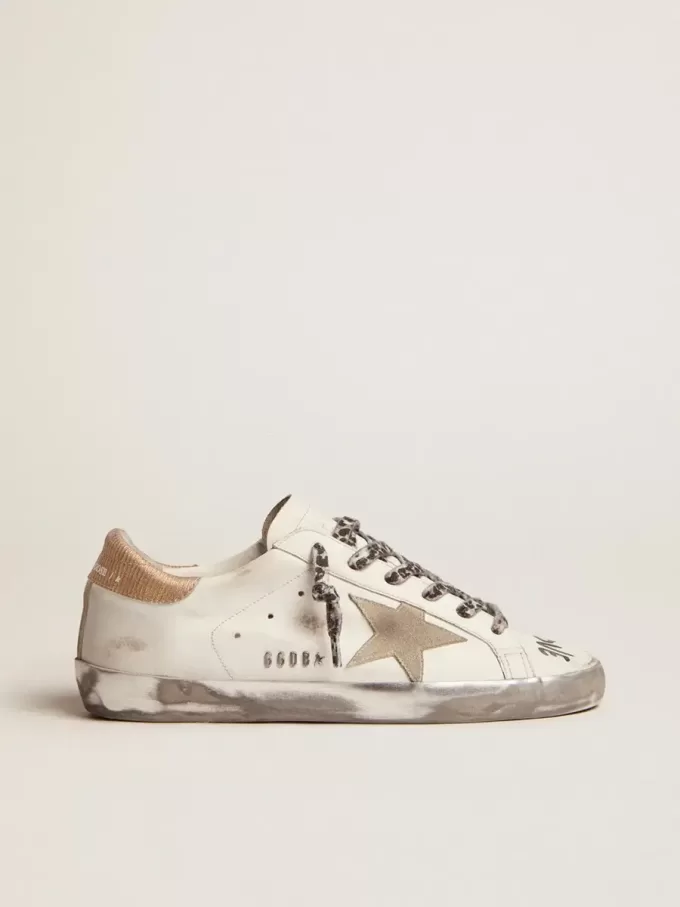 Super-Star da donna in pelle bianca con stella in pelle scamosciata grigia