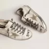 Super-Star da donna in pelle bianca con stella in pelle scamosciata grigia