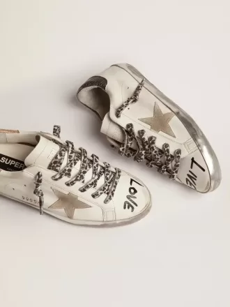 Super-Star da donna in pelle bianca con stella in pelle scamosciata grigia