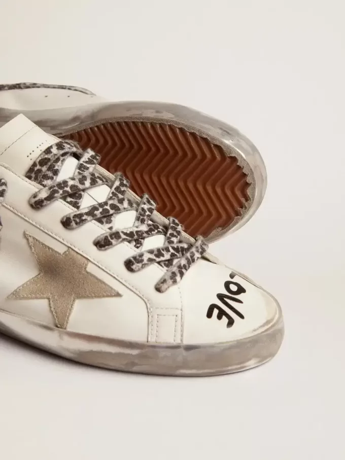 Super-Star da donna in pelle bianca con stella in pelle scamosciata grigia