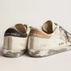 Super-Star da donna in pelle bianca con stella in pelle scamosciata grigia