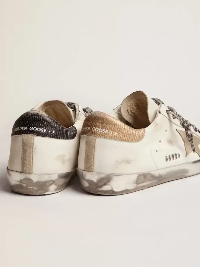 Super-Star da donna in pelle bianca con stella in pelle scamosciata grigia