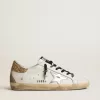Super-Star da donna in pelle bianca con tallone glitterato Super-Star da donna in pelle bianca con tallone glitterato