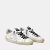 Super-Star da donna in pelle bianca con tallone glitterato Super-Star da donna in pelle bianca con tallone glitterato