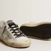 Super-Star da donna in pelle bianca con tallone glitterato Super-Star da donna in pelle bianca con tallone glitterato