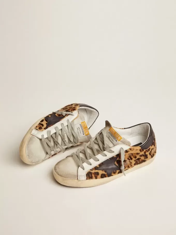 Super-Star da donna in pelle con stampa leopardata