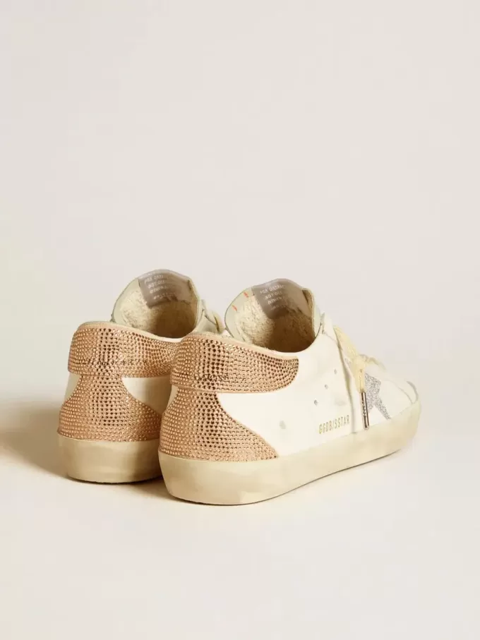 Super-Star da donna in pelle con stella in cristallo Swarovski e linguetta sul tallone