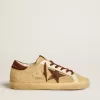 Super-Star da donna in pelle di cavallino beige con stella e linguetta sul tallone in pelle scamosciata marrone Super-Star da donna in pelle di cavallino beige con stella e linguetta sul tallone in pelle scamosciata marrone
