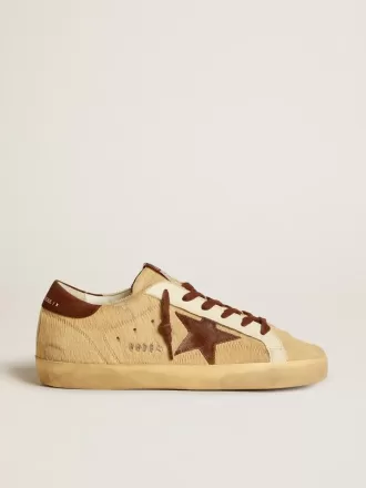 Super-Star da donna in pelle di cavallino beige con stella e linguetta sul tallone in pelle scamosciata marrone Super-Star da donna in pelle di cavallino beige con stella e linguetta sul tallone in pelle scamosciata marrone