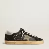 Super-Star da donna in pelle nera e camoscio con borchie argentate