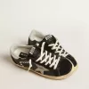 Super-Star da donna in pelle nera e camoscio con borchie argentate