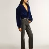 Super-Star da donna in pelle nera e camoscio con borchie argentate