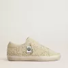 Super-Star da donna in pelle scamosciata beige con perle e cristalli Swarovski Super-Star da donna in pelle scamosciata beige con perle e cristalli Swarovski