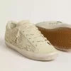 Super-Star da donna in pelle scamosciata beige con perle e cristalli Swarovski Super-Star da donna in pelle scamosciata beige con perle e cristalli Swarovski