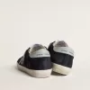 Super-Star da donna in pelle scamosciata blu, stella glitterata argento e tallone in pelle Super-Star da donna in pelle scamosciata blu, stella glitterata argento e tallone in pelle