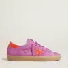 Super-Star da donna in pelle scamosciata fucsia con stella e tallone in pelle laminata arancione fluorescente Super-Star da donna in pelle scamosciata fucsia con stella e tallone in pelle laminata arancione fluorescente