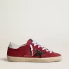 Super-Star da donna in pelle scamosciata rossa con stella glitterata e tallone bianco