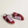 Super-Star da donna in pelle scamosciata rossa con stella glitterata e tallone bianco