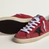 Super-Star da donna in pelle scamosciata rossa con stella glitterata e tallone bianco