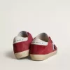 Super-Star da donna in pelle scamosciata rossa con stella glitterata e tallone bianco