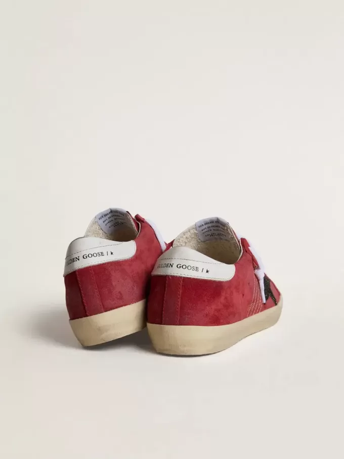 Super-Star da donna in pelle scamosciata rossa con stella glitterata e tallone bianco